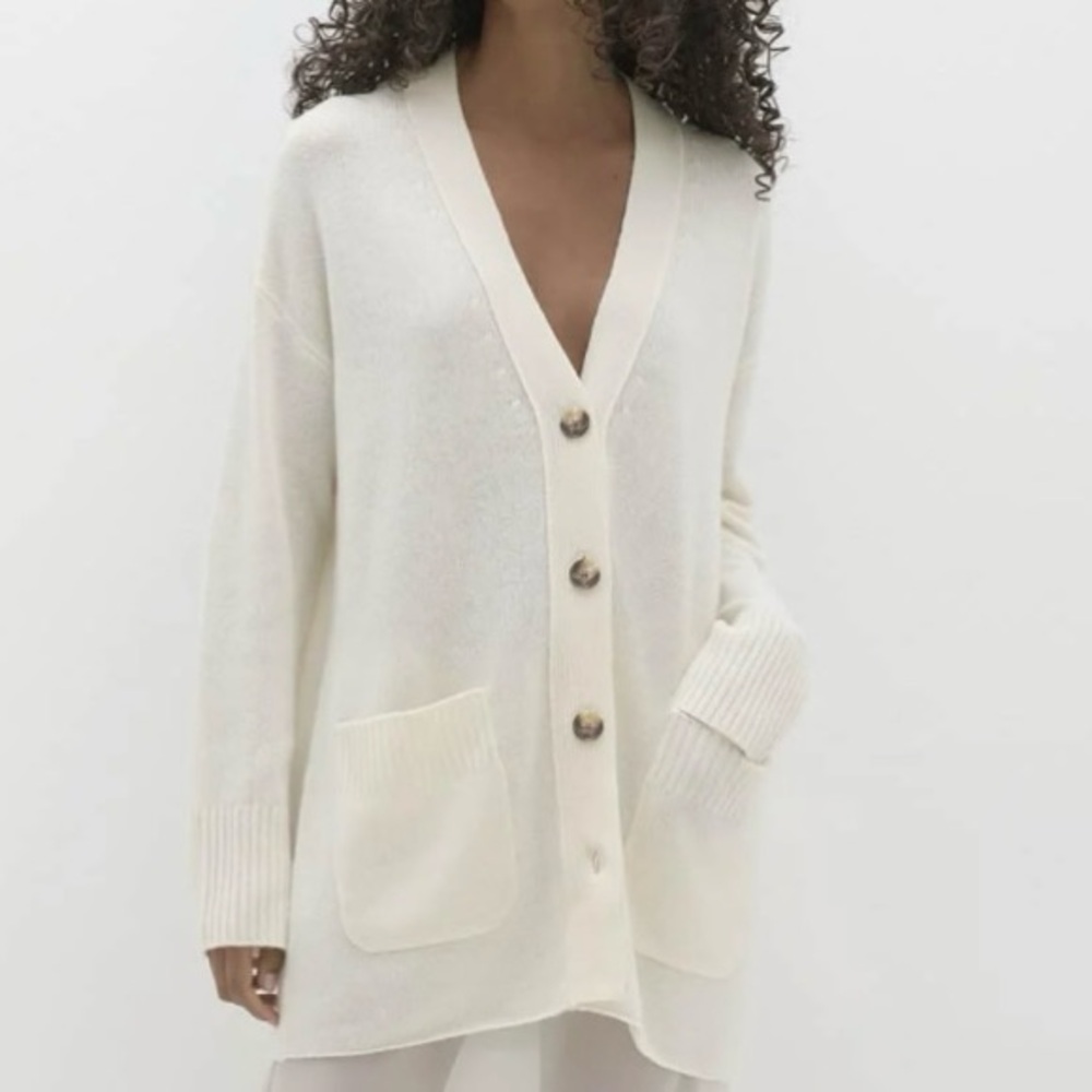 Magaschoni New York since 1996 cream 100% Cashmere sweater cardigan, size M - Picture 3 of 12